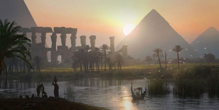 пирамиды на фоне Нила